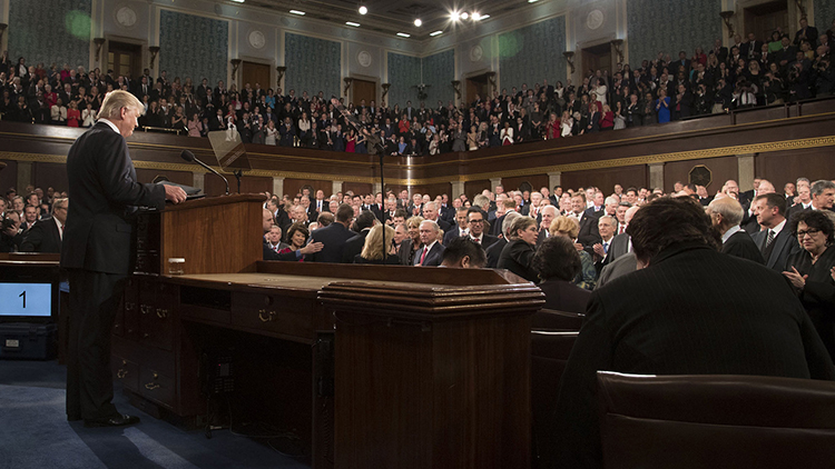 Donald Trump addressing Senate and House of Representatives.