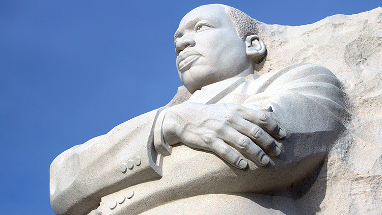 White stone statue of Martin Luther King, Jr.