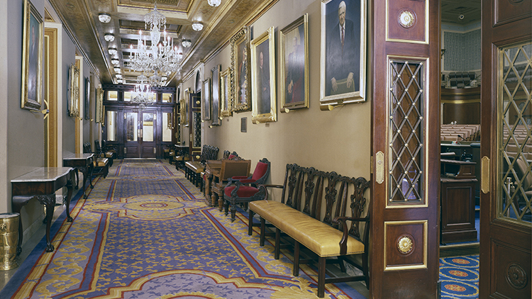 The hallway outside the chambers for the House of Representatives is usually empty in August.