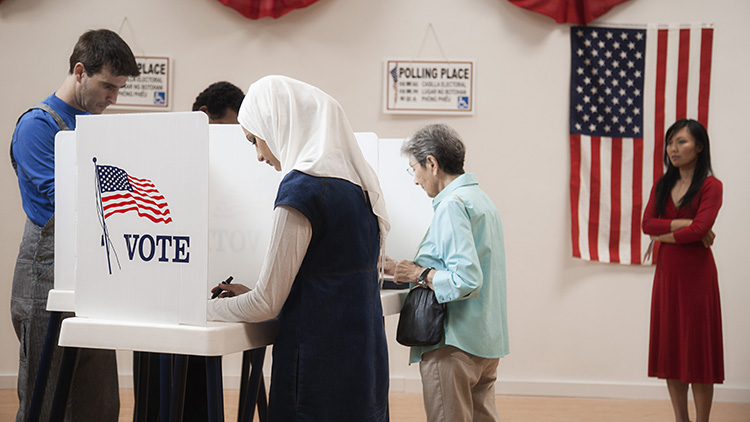 Voters voting in polling place