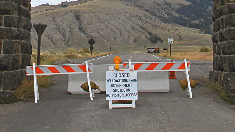 Roosevelt Arch at Yellowstone's North Entrance during government shutdown.