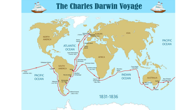 A map of Charles Darwin’s voyage on the HMS Beagle.