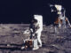 Astronaut Aldrin is photographed by Astronaut Armstrong on the Moon during Apollo 11.